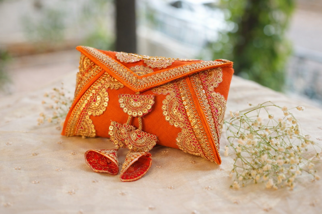 Orange raw silk Diwali shagun box
