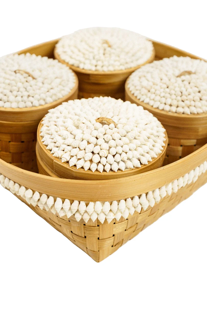 Bamboo basket set with storage containers