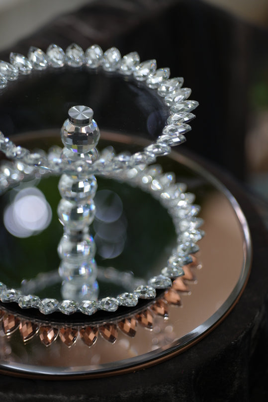 Beaded Crystal Mirror Cake Stand