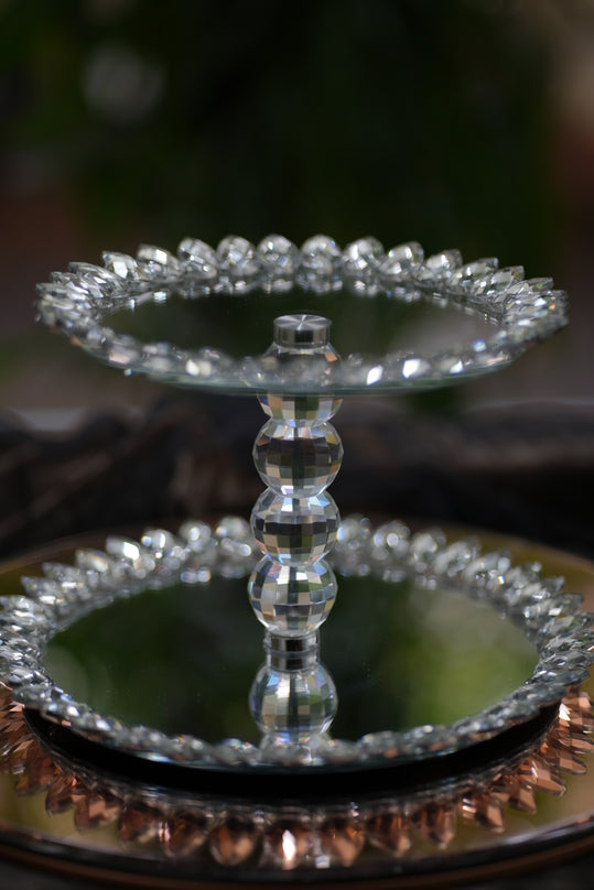 Beaded Crystal Mirror Cake Stand