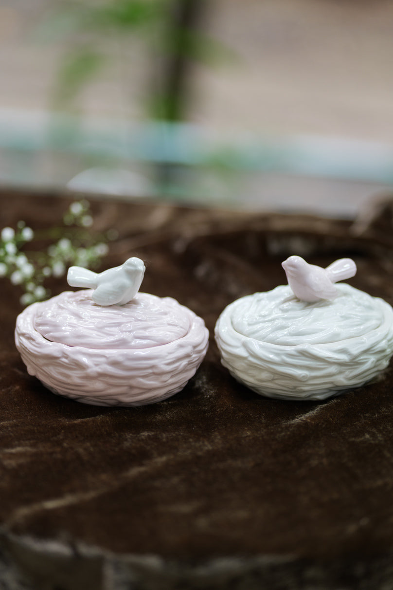 Ceramic bird jar with dip holder