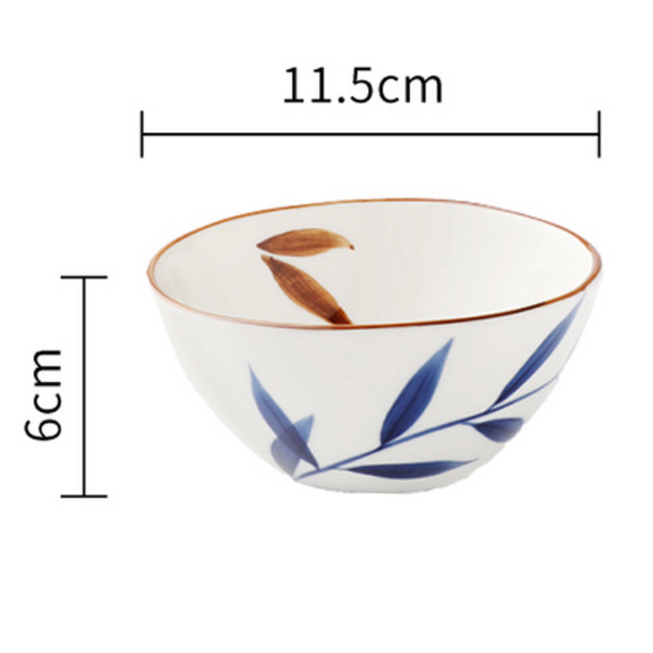 Blue leaf accent ceramic bowl