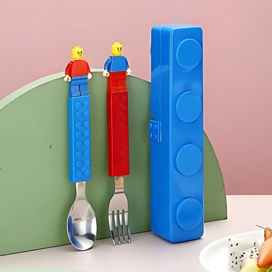 Building block cutlery set with case