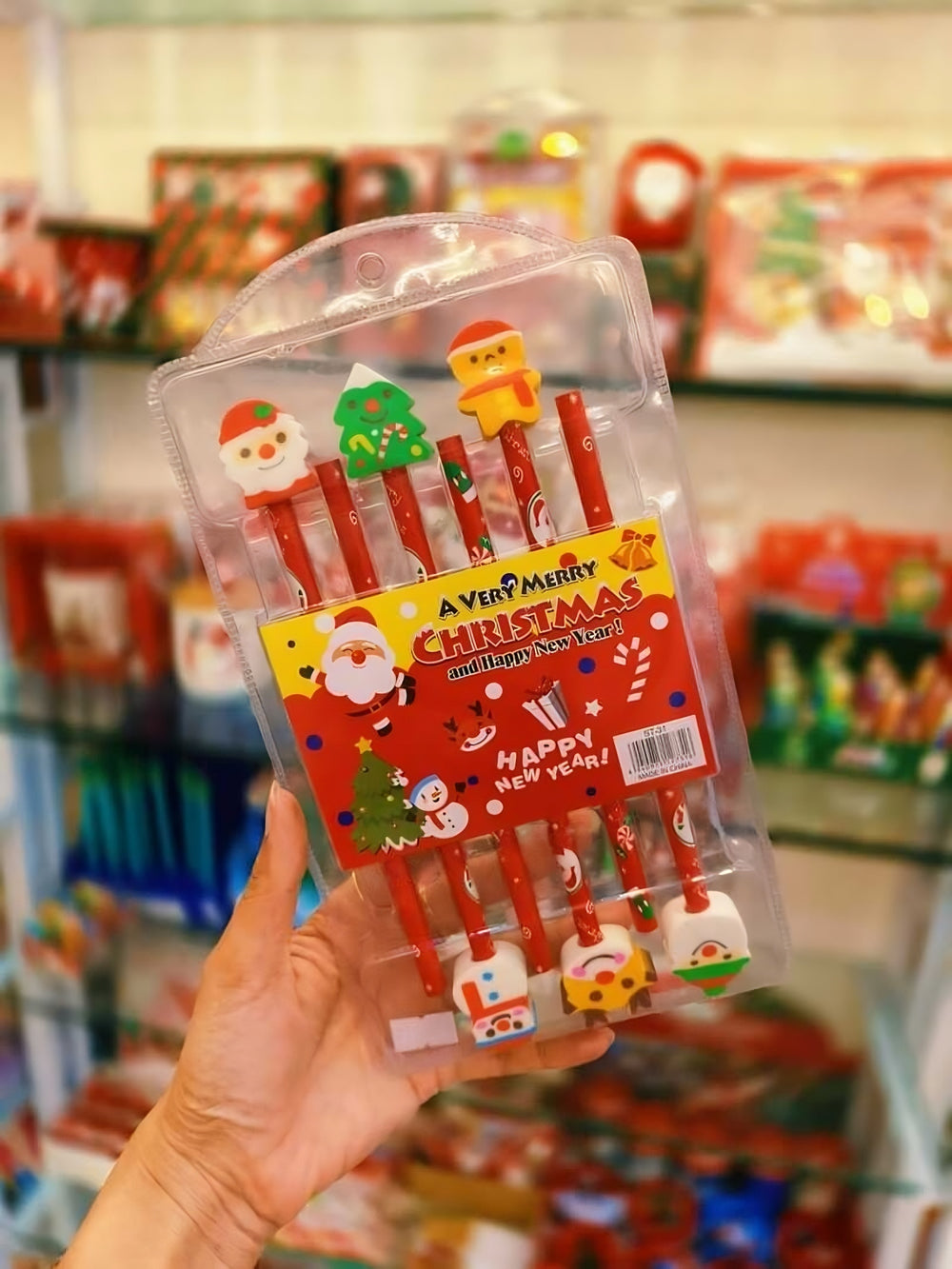 Christmas Pencil Set with Cute Topper Erasers – Pack of 6
