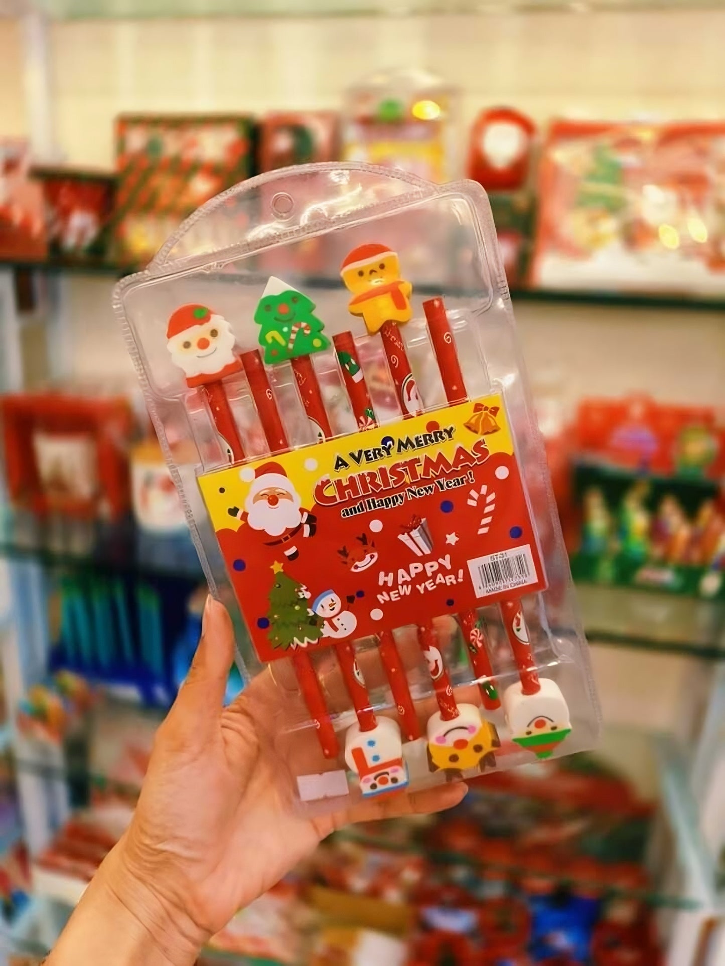 Christmas Pencil Set with Cute Topper Erasers – Pack of 6