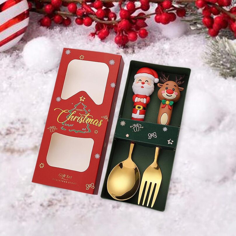 Christmas Theme Spoon & Fork Gift Set (A random print will be sent)