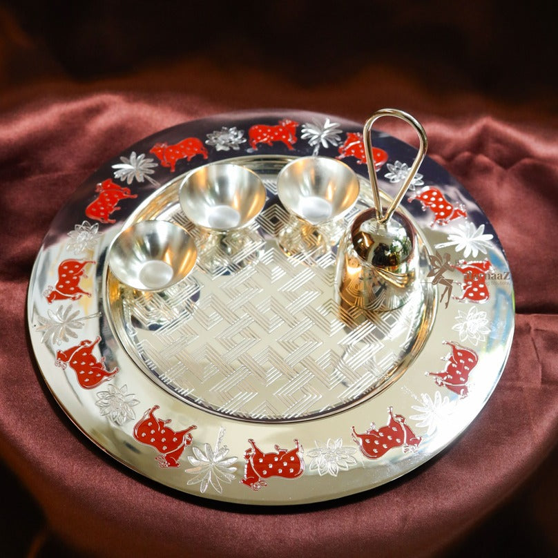 Cow Silver-Plated Aarti Platter