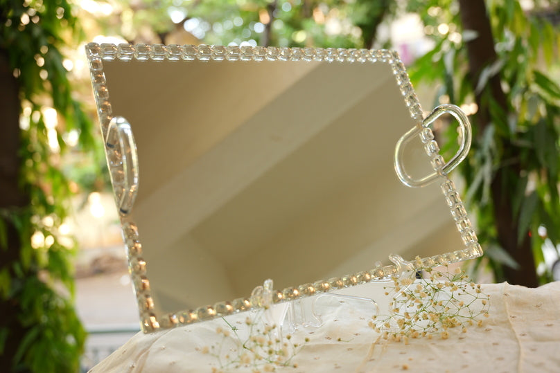 Crystal Embellished Mirrored Serving Tray
