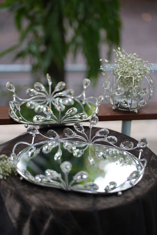 Crystal Oval Mirrored Tray with Handled