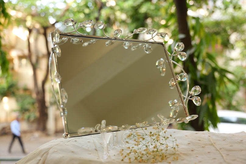 Crystal Rectangular Mirrored Tray with Handled