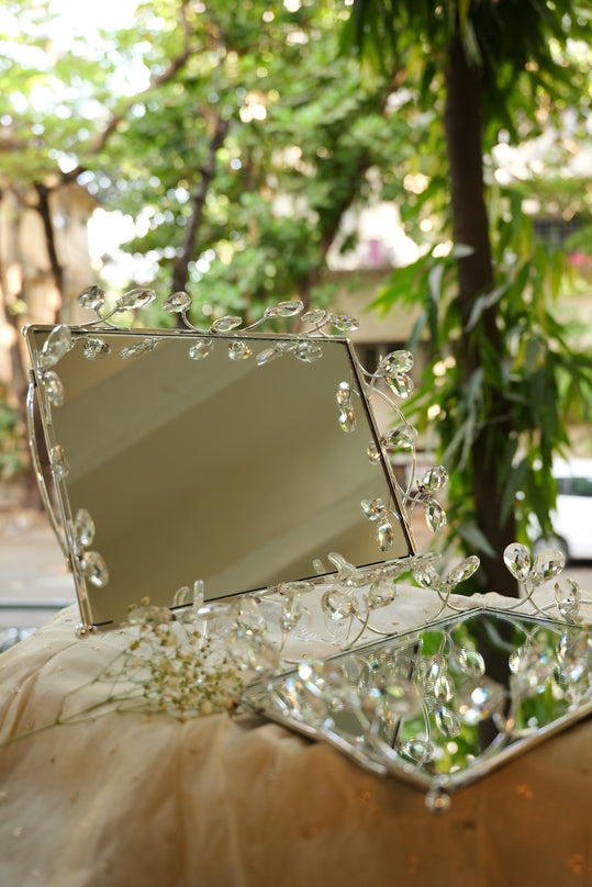 Crystal Rectangular Mirrored Tray with Handled