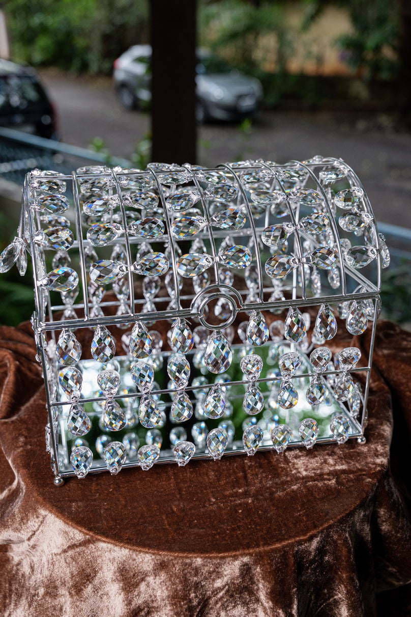 Crystal storage box with silver finish
