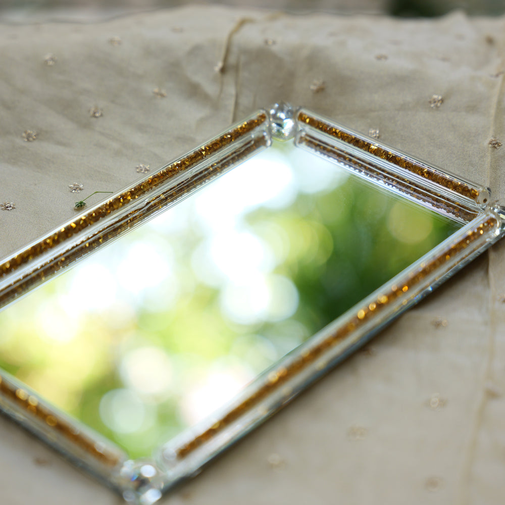 Decorative Glass Tray with Crystal Accent Edge