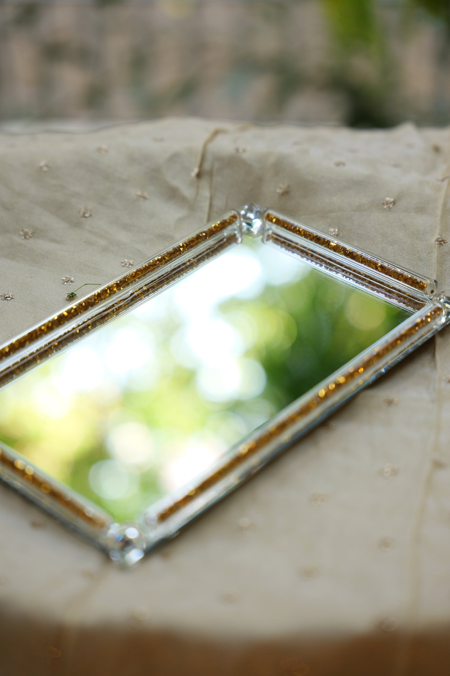 Decorative Glass Tray with Crystal Accent Edge