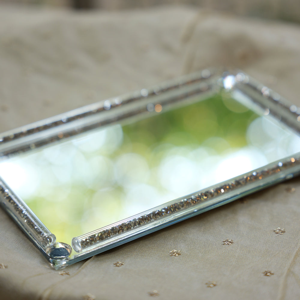Decorative Glass Tray with Crystal Accent Edge