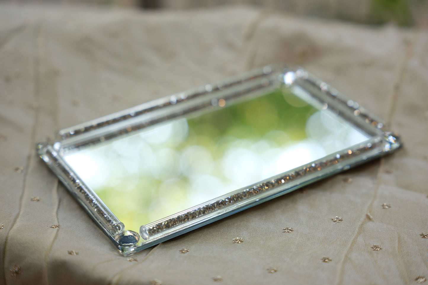 Decorative Glass Tray with Crystal Accent Edge