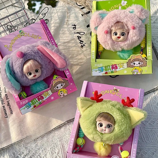 Cute doll fluffy phone clip for mobile