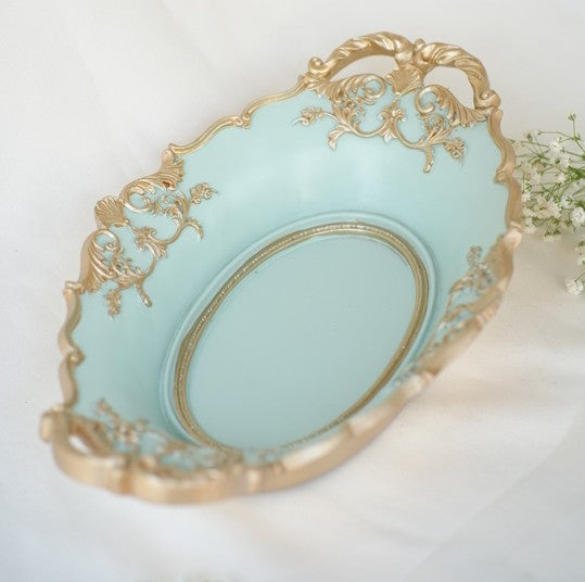 Elegant Aqua Decorative Bowl with Golden Detailing