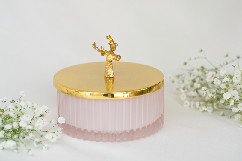 Elegant Deer-Topped Glass Jar