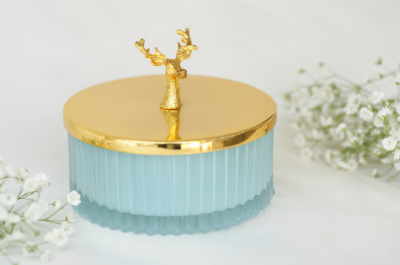 Elegant Deer-Topped Glass Jar
