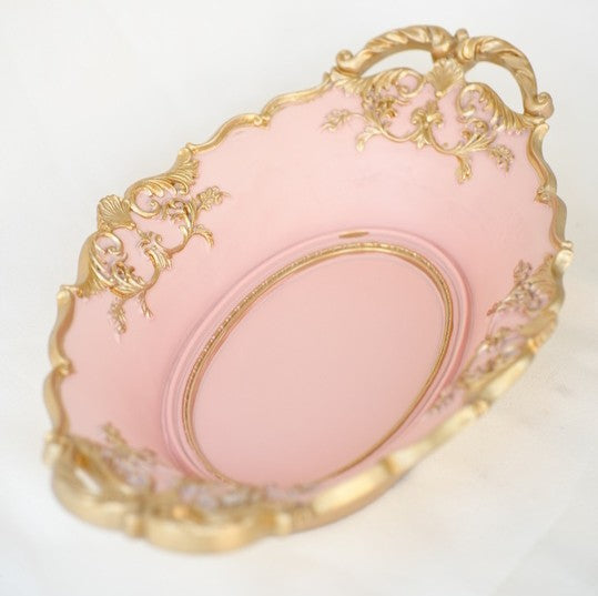 Elegant Pink Decorative Bowl with Golden Detailing