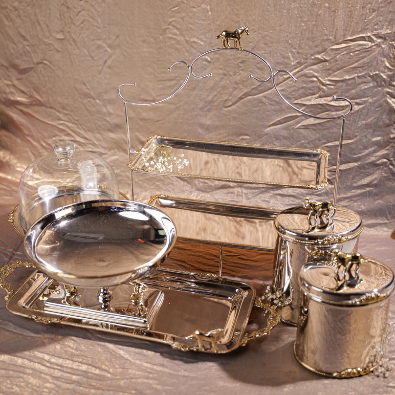 Two-Tier Horse Handle Metal Serving Stand