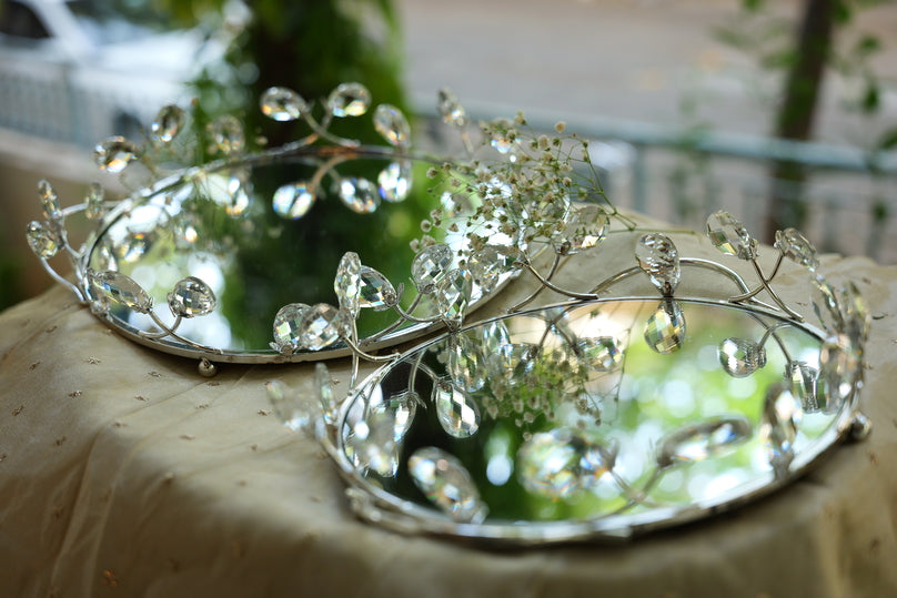 Elegant Roundish Crystal Mirror Tray
