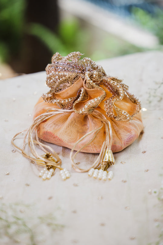 Luxury wedding return gift sheer potli pouch