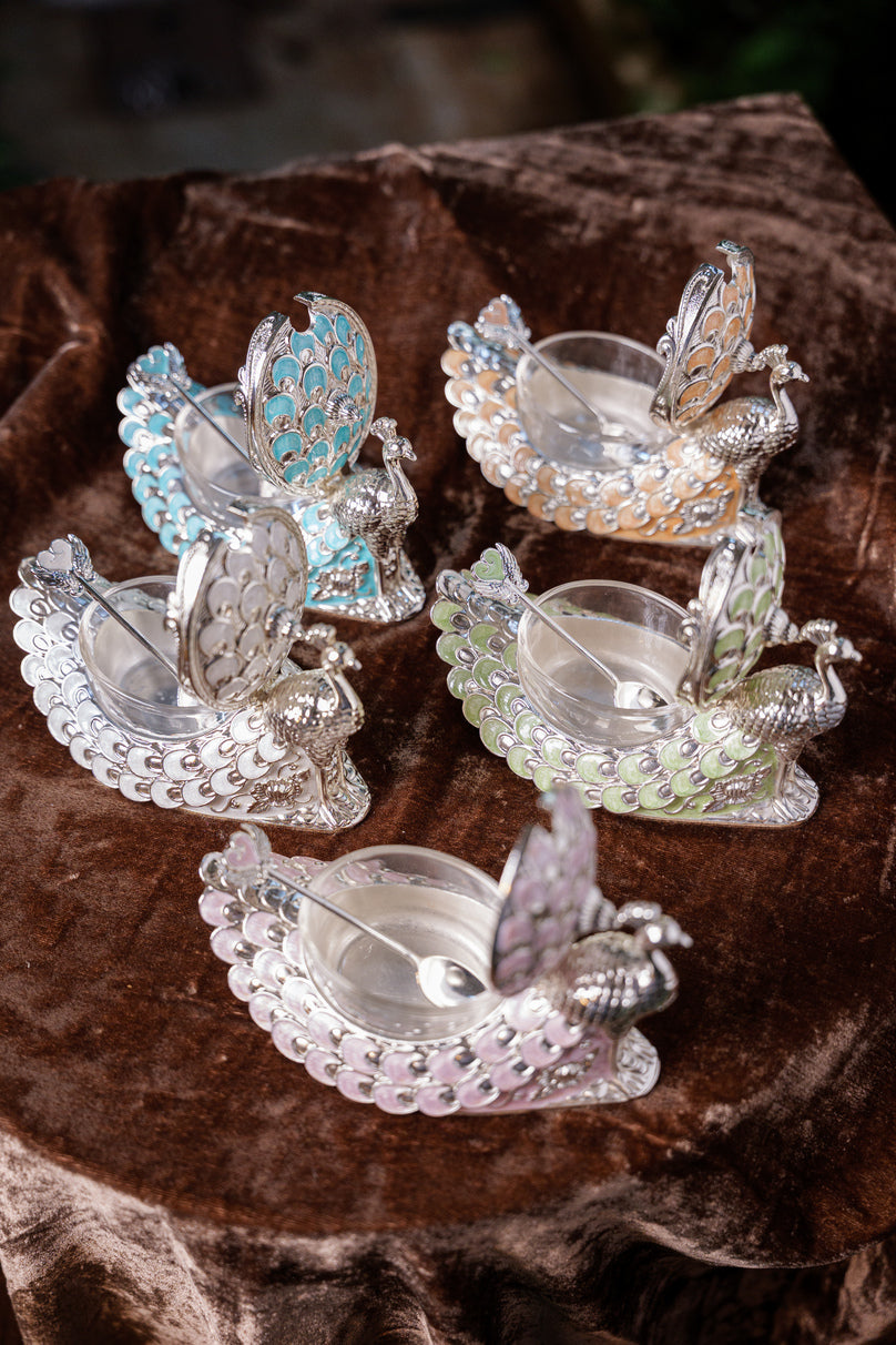 Peacock enamel dry fruit serving bowl