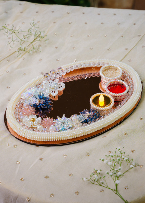 Mirror base pooja thali for festive rituals