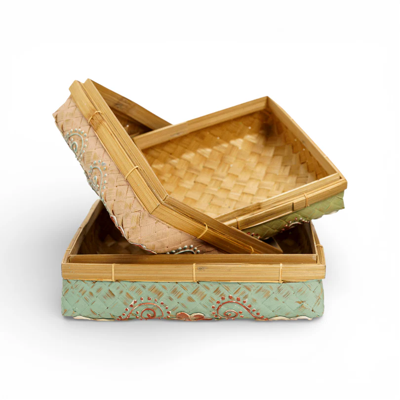 Floral mirror design bamboo organisers