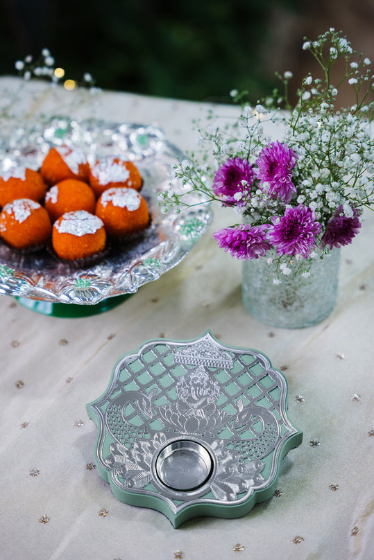 Ganesha Green Silver-Plated Tea-Light