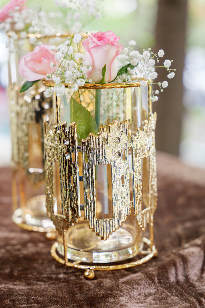 Geometric Golden Glass Vase Candle Holders