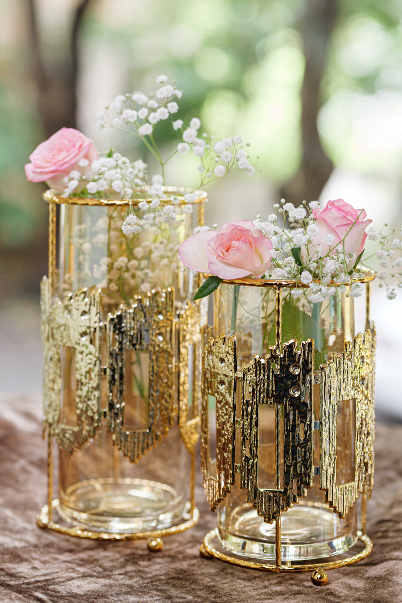 Geometric Golden Glass Vase Candle Holders
