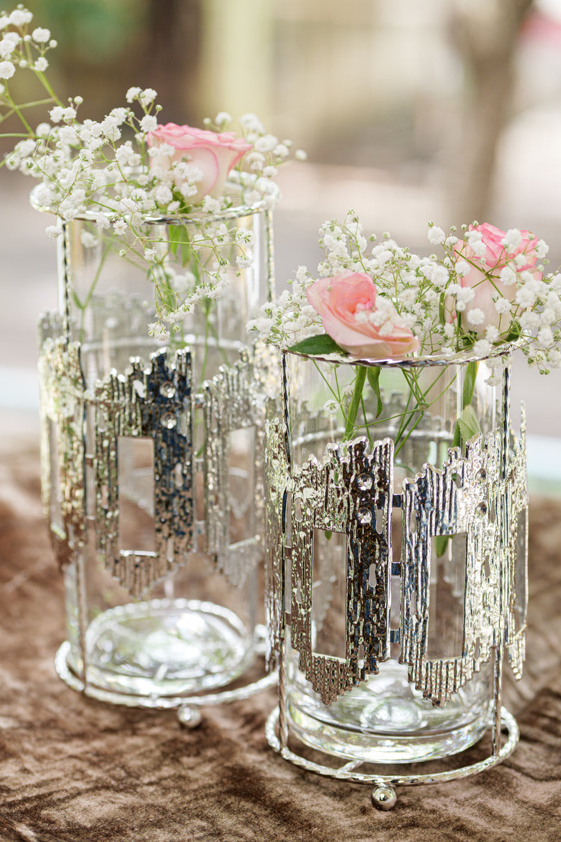 Geometric Silver Glass Vase Candle Holders