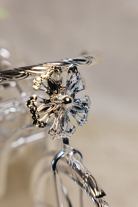 German Silver Floral Tricycle Basket