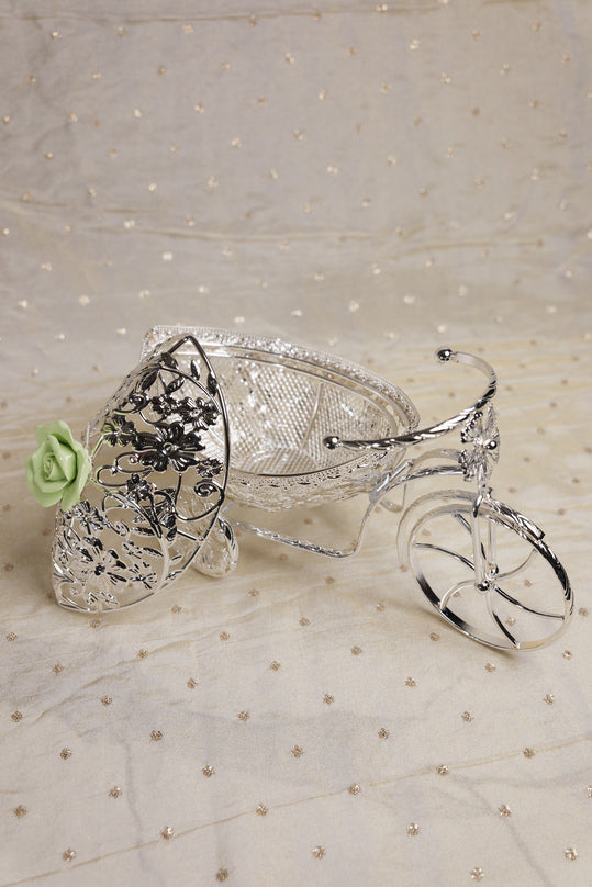 German Silver Floral Tricycle Basket