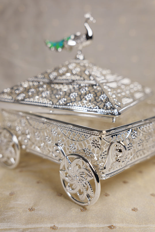 
                      
                        German Silver Peacock Chariot Box
                      
                    