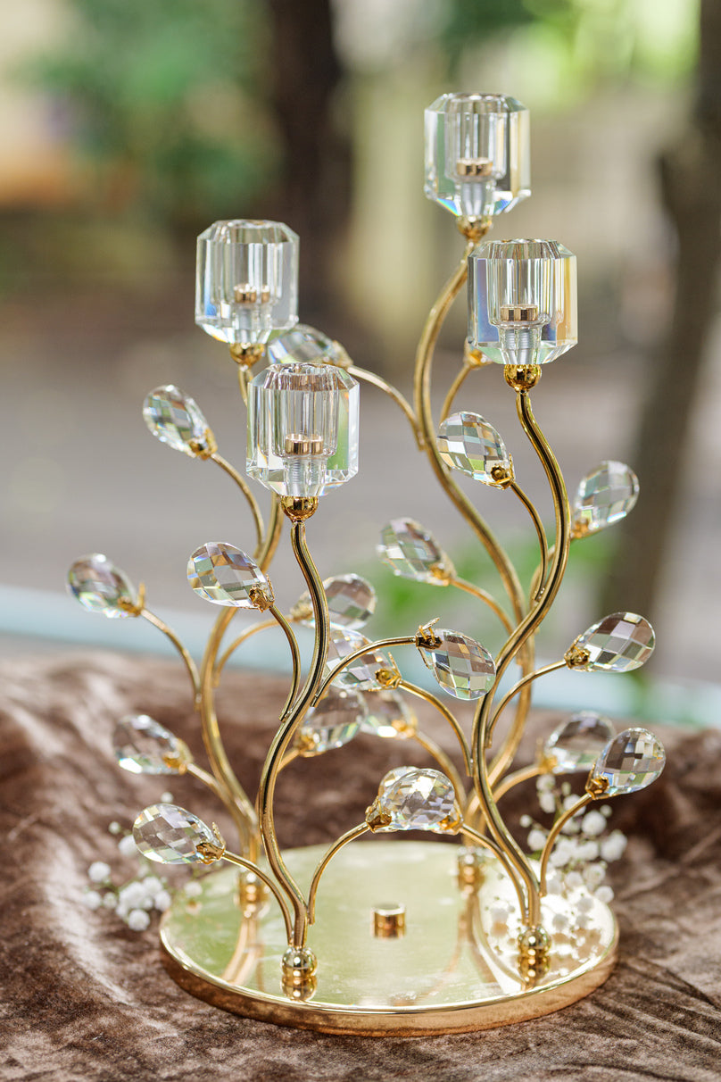 Golden Crystal Bloom Candle Holder