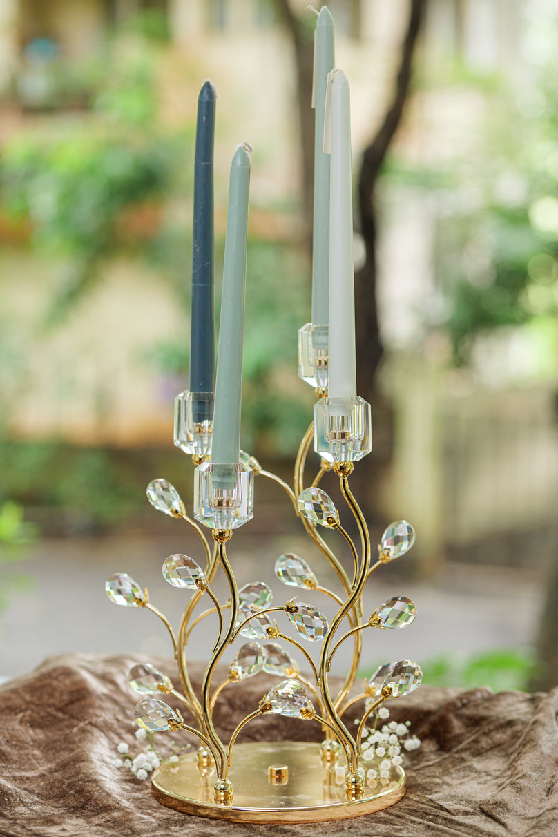Golden Crystal Bloom Candle Holder