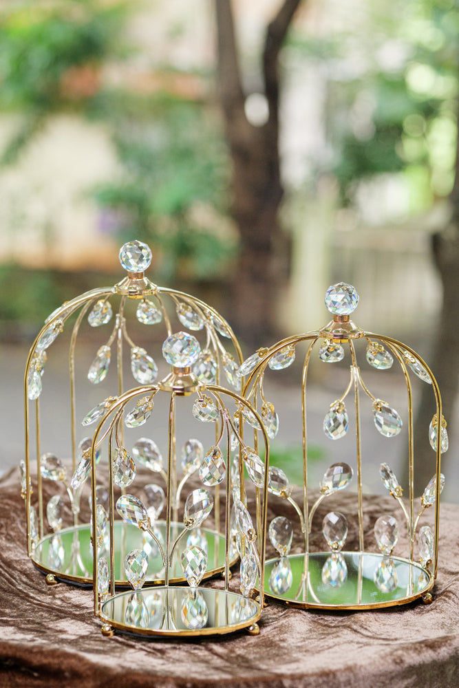 Golden Crystal Embellished Birdcage Domes (Set)