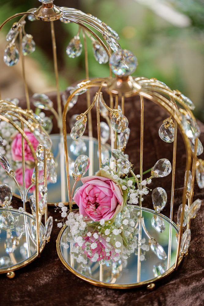 Golden Crystal Embellished Birdcage Domes (Set)