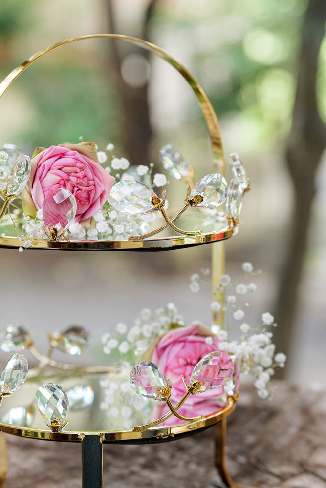 
                      
                        Golden Crystal Floral Two-Tiered Display Stand
                      
                    
