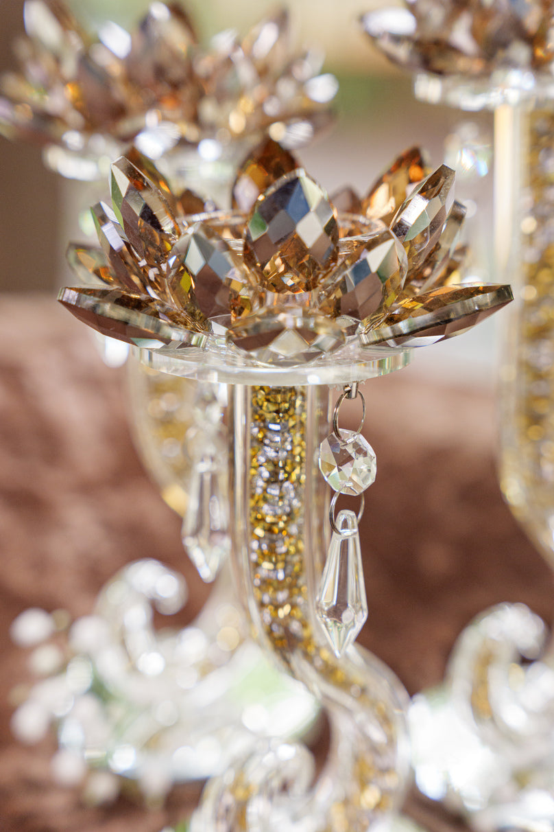 Golden Crystal Lotus Candle Holder (Set)