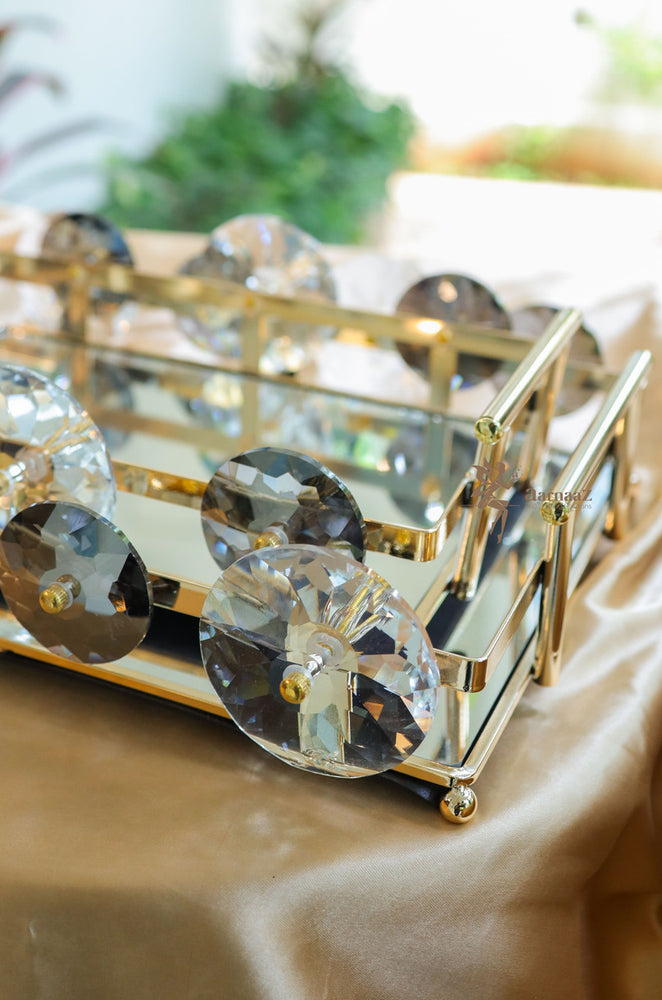 Golden Crystal Rectangle Mirror Tray