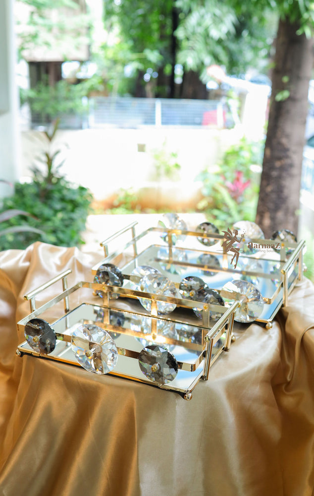 
                      
                        Golden Crystal Rectangle Mirror Tray
                      
                    