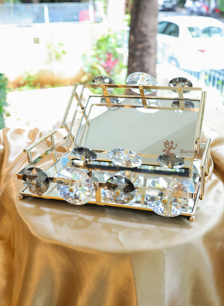 
                      
                        Golden Crystal Rectangle Mirror Tray
                      
                    