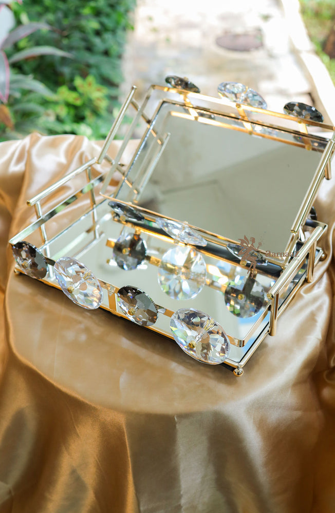 
                      
                        Golden Crystal Rectangle Mirror Tray
                      
                    