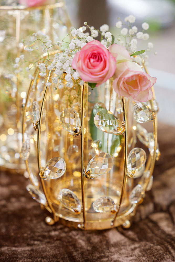Golden Crystal Vase Candle Holders