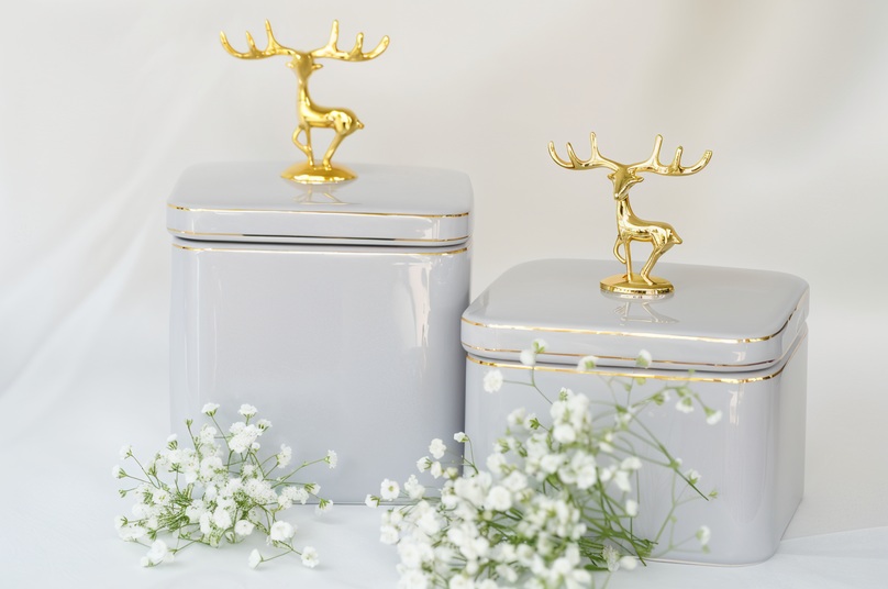 
                      
                        Golden Deer Ceramic Jar
                      
                    